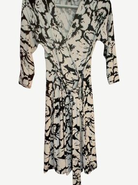 Banana Republic Black and White Floral Wrap Midi Dress